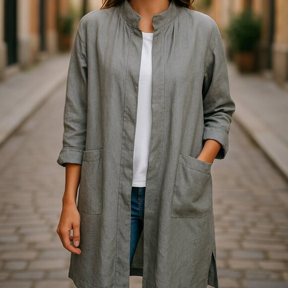 Eileen Fisher Jackets & Blazers - Eileen Fisher Steel Gray Denim Relaxed Fit Painters Coat Sz XXS Retails $368